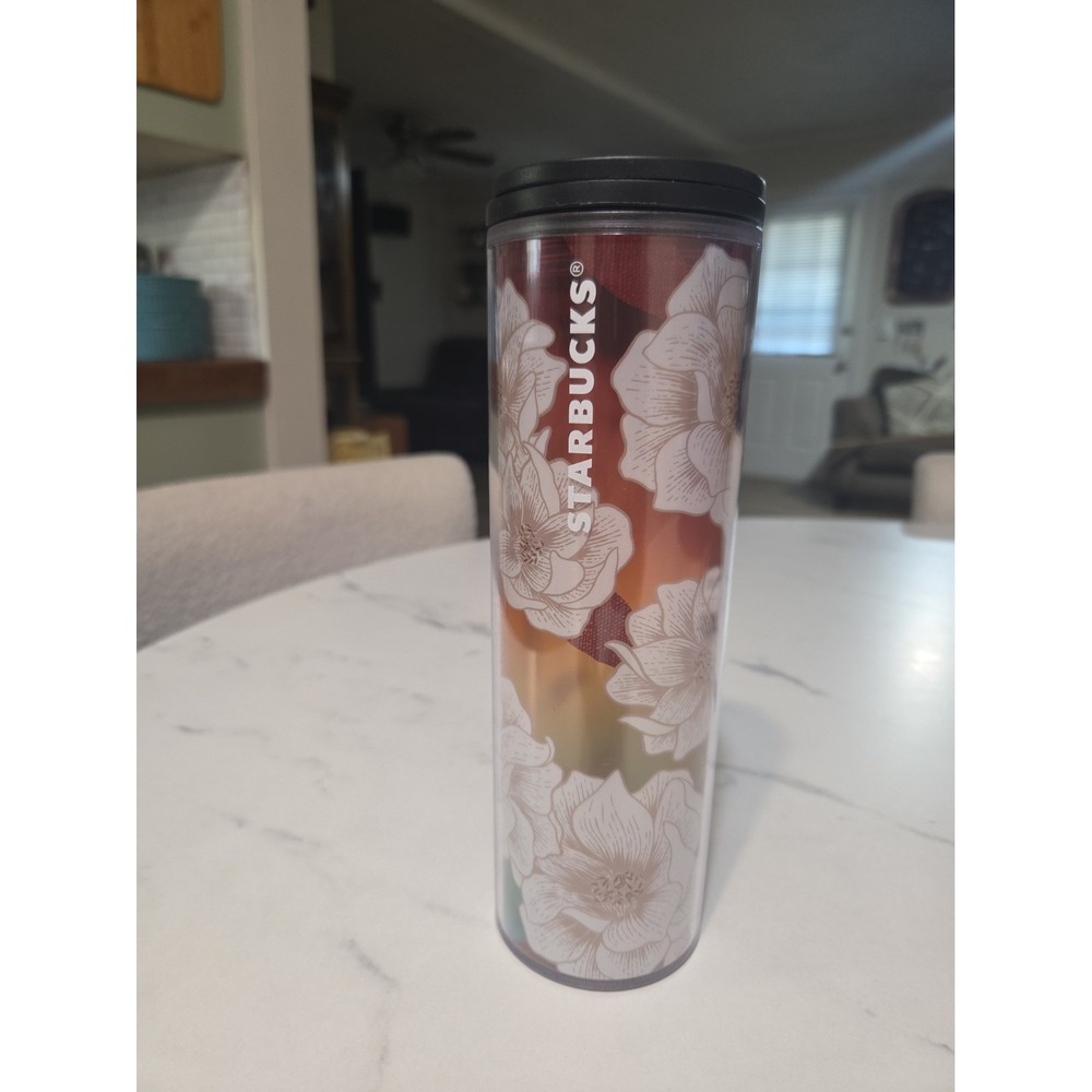 Starbucks Summer 2019 Cactus Flower White Floral Ombre Acrylic Travel Tumbler...